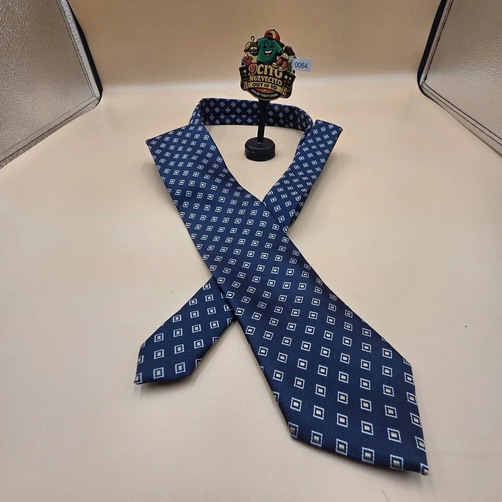 Francesco Rasori Como Navy Blue Gold Geometric Silk Tie Handmade Italy Mens